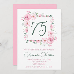 Elegante invitaciones por 75 años Floral Pink
