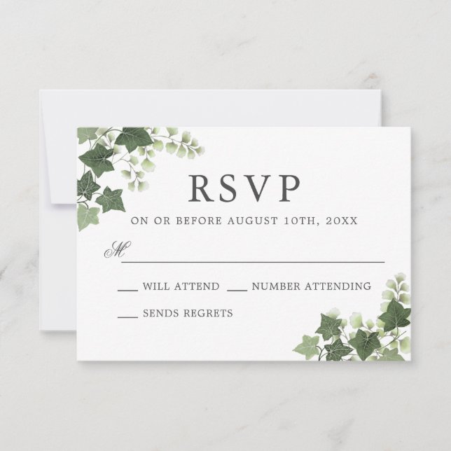 Elegante Ivy y Fern Wedding RSVP (Anverso)