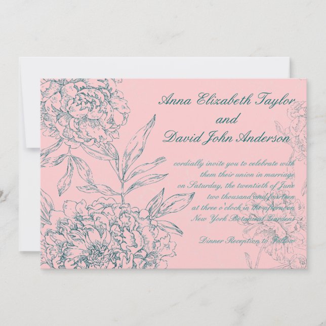 Elegante Jade de Coral Invitación a Boda Botánica (Anverso)