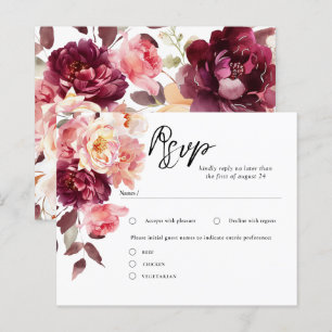 Elegante Jardín Floral Boda Borgoña Tarjetas RSVP