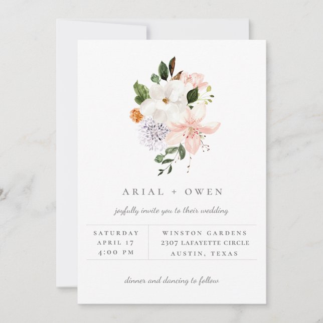 Elegante Jardín Floral Bouquet Invitación a la bod (Anverso)
