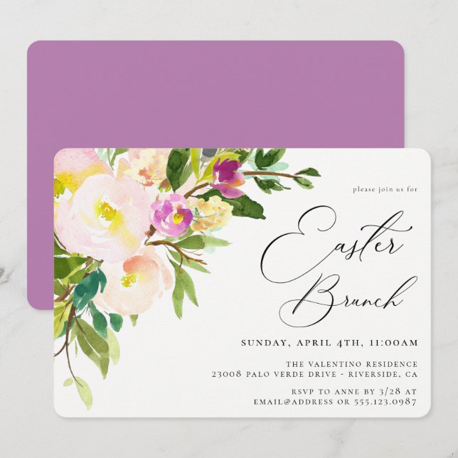 Elegante Jardín Floral Brunch de Pascua Invitación (Anverso / Reverso)