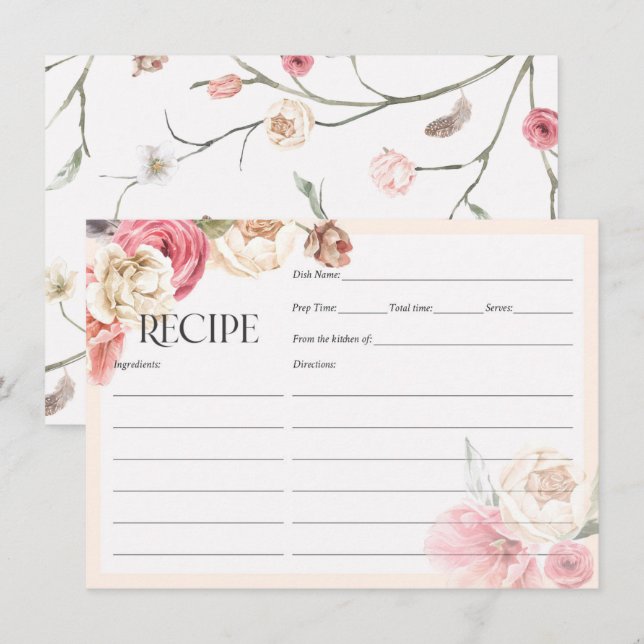 Elegante jardín floral tarjetas de receta para duc (Anverso / Reverso)