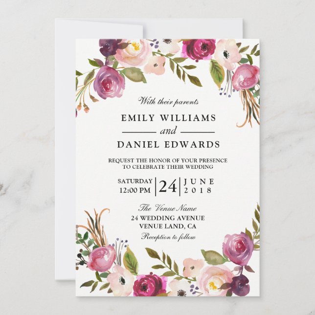 Elegante Jardín Invitación a la Boda Floral (Anverso)
