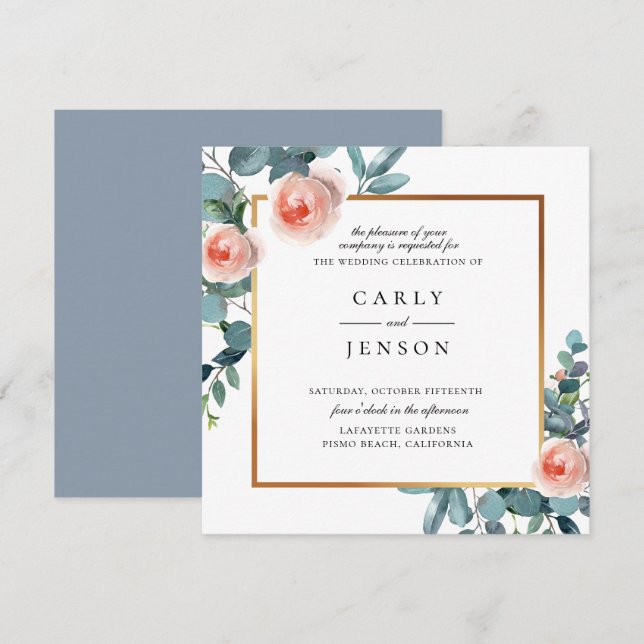 Elegante jardín marco floral Invitación a la boda (Anverso / Reverso)