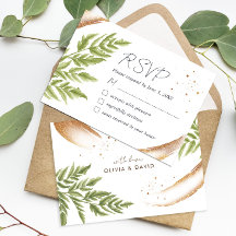 Elegante jardín moderno y carta RSVP de Boda de Or