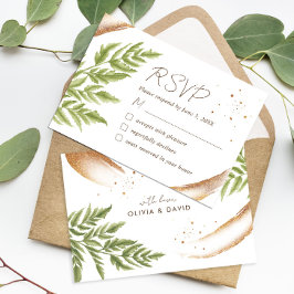 Elegante jardín moderno y carta RSVP de Boda de Or