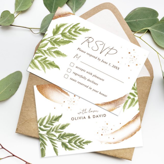 Elegante jardín moderno y carta RSVP de Boda de Or (Subido por el creador)