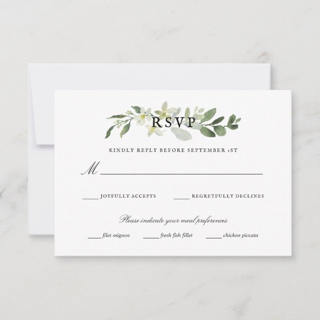 Elegante Jardín Verde Eucalyptus Wedding Rsvp (Anverso)