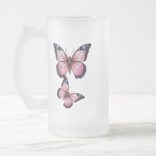 Elegante jarra de vidrio escarchado con mariposa d