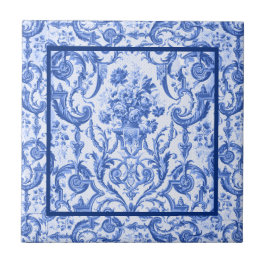 Elegante jarrón florido Azulejos de jouy monograma