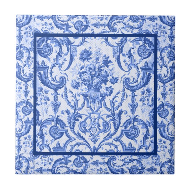 Elegante jarrón florido Azulejos de jouy monograma (Frente)