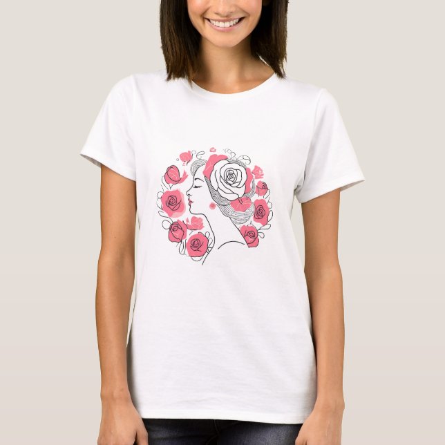 Elegante joven mujer camiseta rosa abstracta (Anverso)
