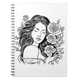 Elegante joven mujer rosa cuaderno