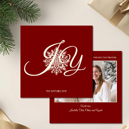 Elegante JOY Rojo Blanco Foto de Navidad