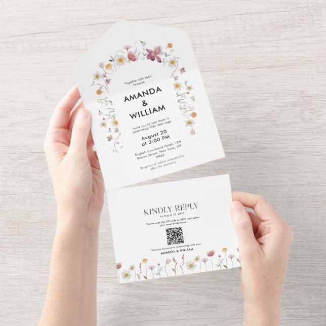 Elegante juego de Invitación a Boda Floral y RSVP (desgarro)