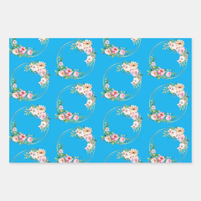 Elegante juego de papel de envolvimiento de flores (Anverso)