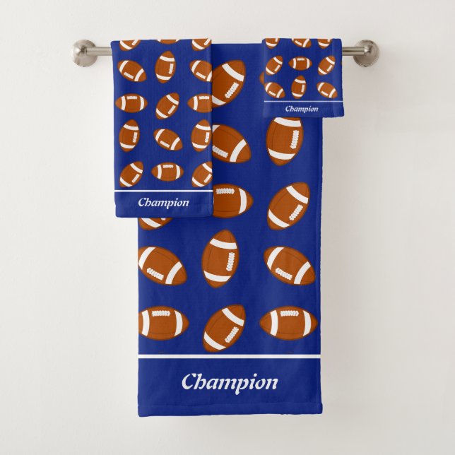 Elegante juego de toallas de baño azul para el fút (In situ)