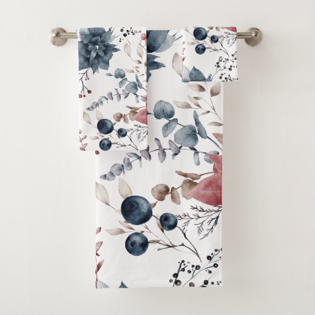 Elegante juego de toallas de baño floridas (In situ)