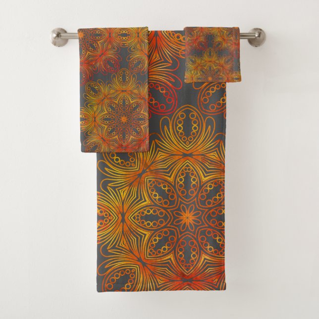 Elegante juego de toallas de baño gris Mandala dor (In situ)