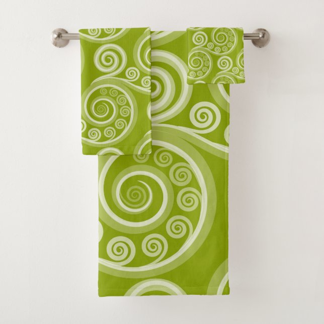 Elegante juego de toallas verde Koru Fern Frond Sw (In situ)