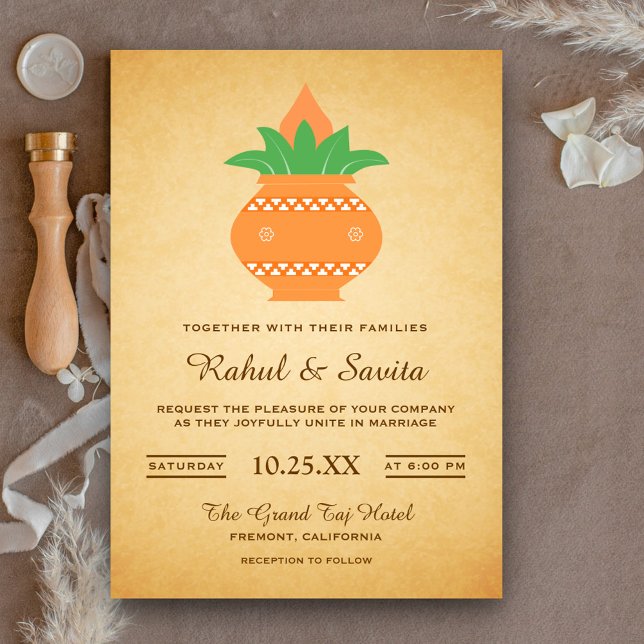 Elegante kalash vintage invitación a la boda india (Subido por el creador)