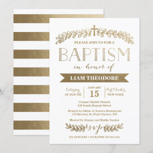 Elegante Laurels Gold   Invitación al bautismo