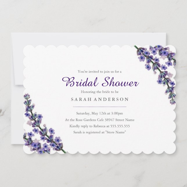 Elegante Lavanda Bridal Shower Invitación (Anverso)