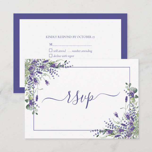 Elegante Lavanda Eucalyptus Guión Botánico RSVP (Anverso / Reverso)