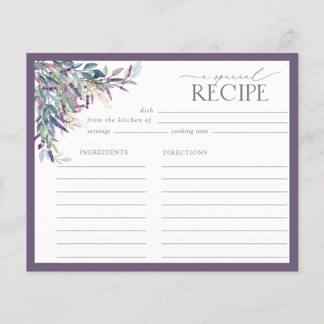 Elegante Lavanda Floral Bridal Ducha Tarjeta de Re (Anverso)