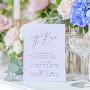 Elegante Lavanda Minimal Menú Bridal Shower Bar