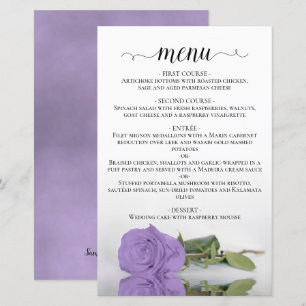 Elegante Lavanda Rosa Purple Menú Boda Presupuesta