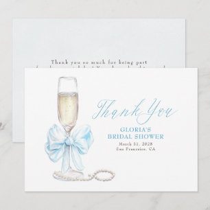 Elegante lazo azul Prosecco Agradecimiento de Desp