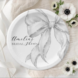 Elegante, lazo de nudo boda muestra Plato de papel