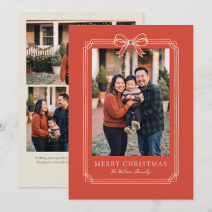 Elegante lazo rojo Feliz Navidad Foto de familia