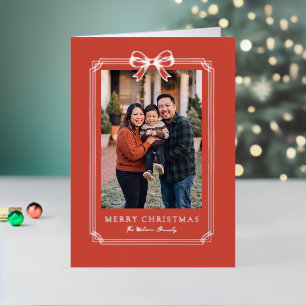 Elegante lazo rojo Feliz Navidad Foto familiar
