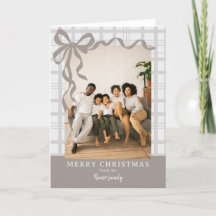 Elegante lazo y cuadros Personalizado Foto Navidad