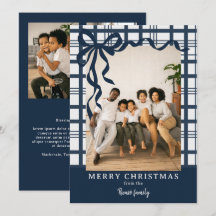 Elegante lazo y cuadros Personalizado Foto Navidad