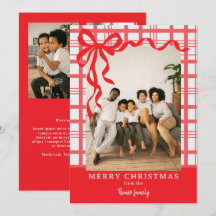 Elegante lazo y cuadros Personalizado Foto Navidad