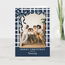 Elegante lazo y cuadros Personalizado Foto Navidad