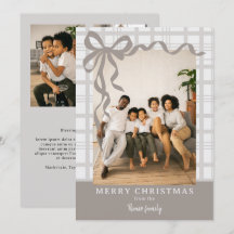 Elegante lazo y cuadros Personalizado Foto Navidad