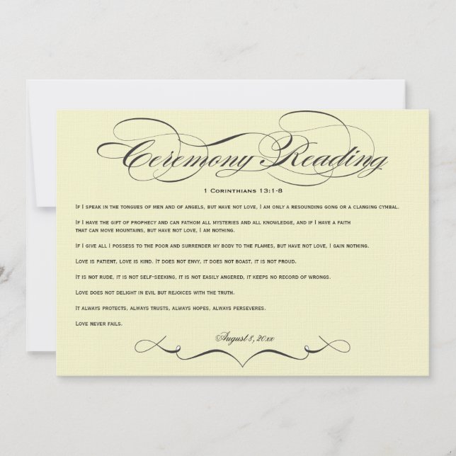 Elegante Lectura de Ceremonia de Boda Script (Anverso)