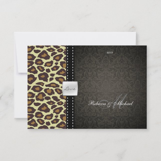 Elegante Leopard / Damask Tarjeta RSVP (Anverso)