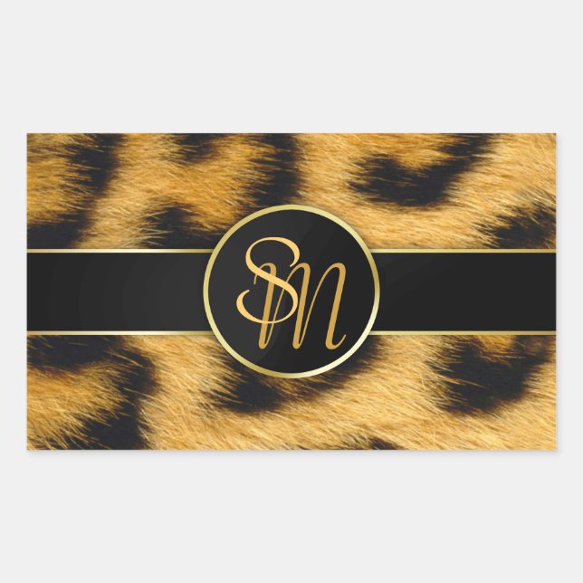 Elegante Leopard Print Monograma Script - Pegatina (Anverso)