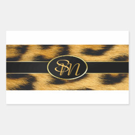 Elegante Leopard Print Monograma Script - Pegatina
