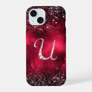 Elegante letra U de cristal falso con estrás rojo