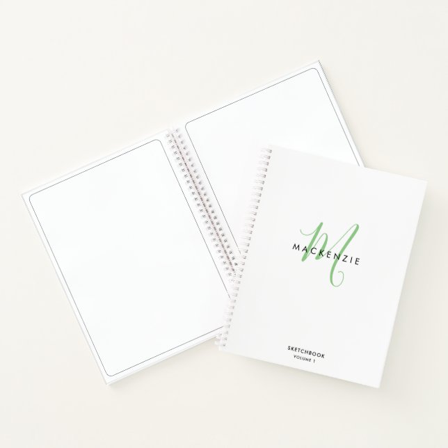 Elegante libro de bocetos de monografías en verde  (Interior)