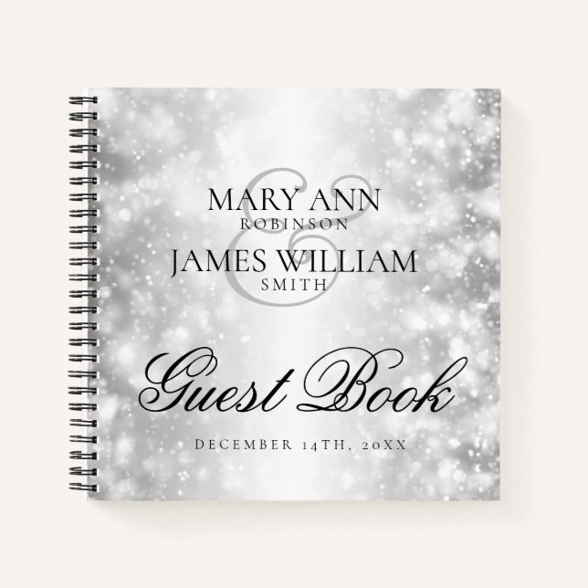 Elegante libro de boda Luces de verano plateado (Anverso)