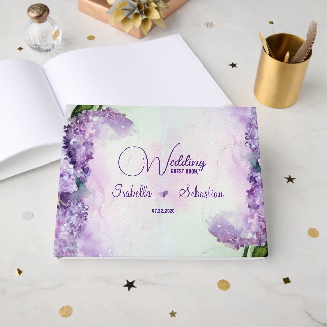 Elegante libro de Bodas de flores de Lilac (Anverso Abierto)