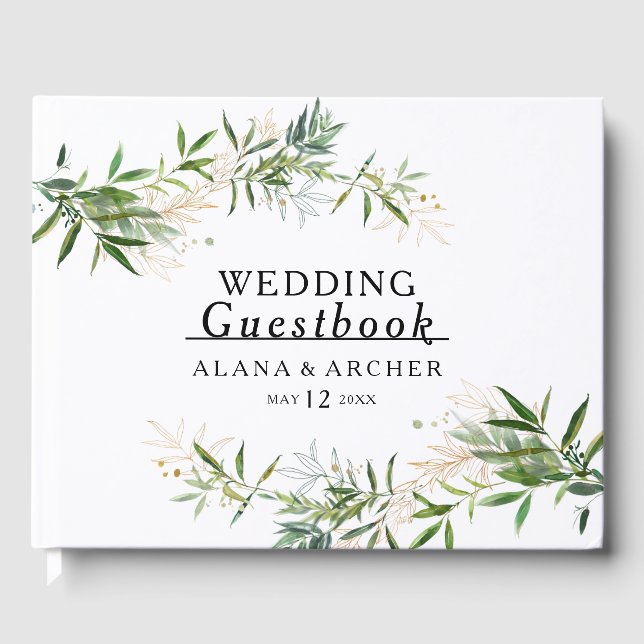 Elegante libro de Bodas de la vegetación del olivo (Anverso)